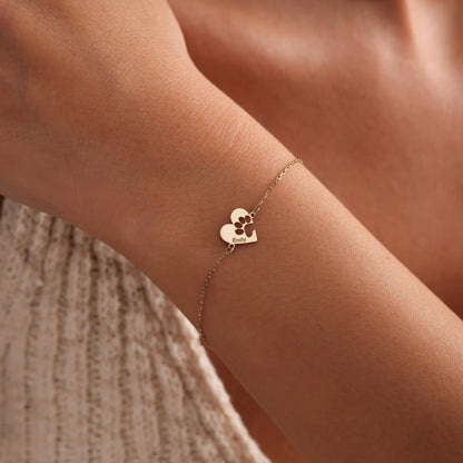 Pulsera personalizada con nombre y pata de corazón